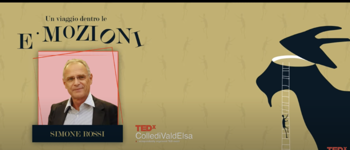 Locandina del TedxSiena aprile 2024 con Simone Rossi: Penso e Creo quindi sono.