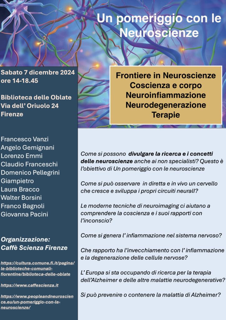 Il volantino dell'iniziativa di divulgazione delle Neuroscienze che si tiene a Firenze alle Oblate il 7 dicembre 2024